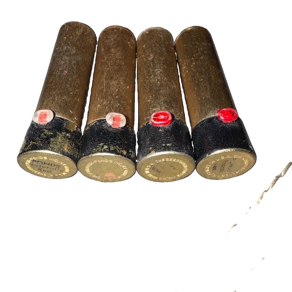 Vintage Ponds Metal Tube Slide Up Lip Stick Creamy High Lustre Rascal Red Set 4